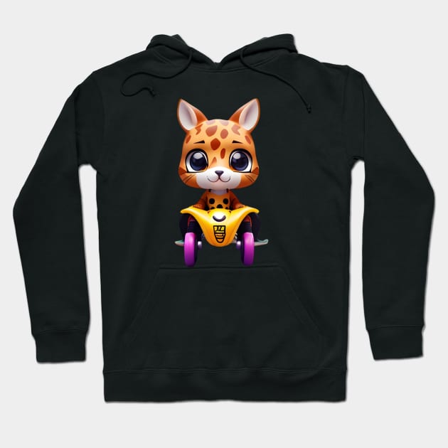 Paws and Prints: Skating Cat in Giraffe Charm Hoodie by Salaar Design Hub